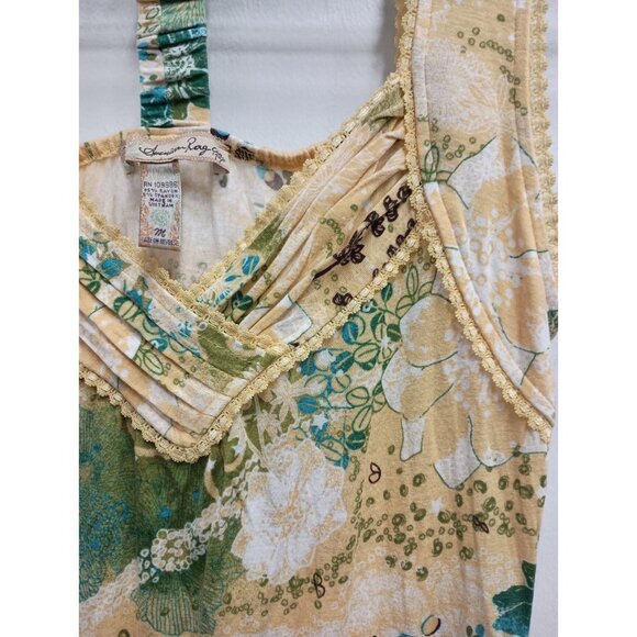 American Rag Cie Womens Y2k Tank Top Size Medium Yellow Green Floral BOHO Beach - Picture 3 of 7